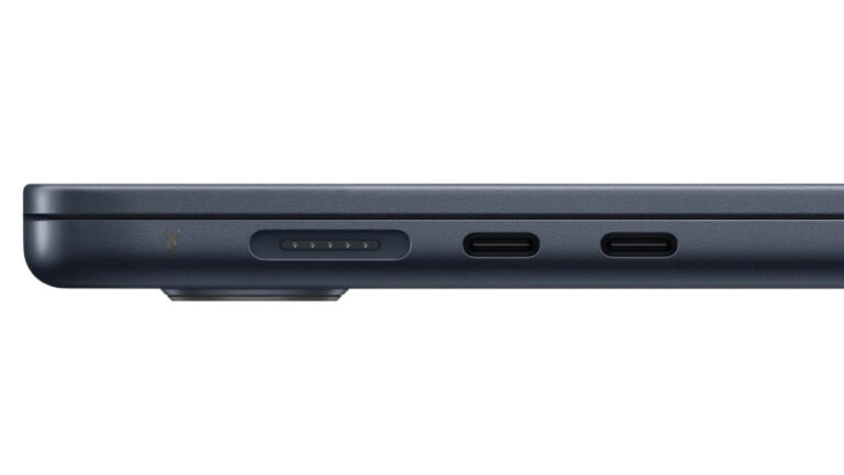 Laptop with two USB-C ports illustrating that identical-looking connectors can support different features and capabilities.