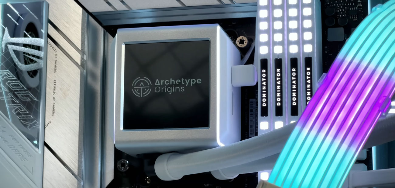 Custom gaming PC build with RGB memory, high performance graphics hardware, cooling system, and illuminated interior components