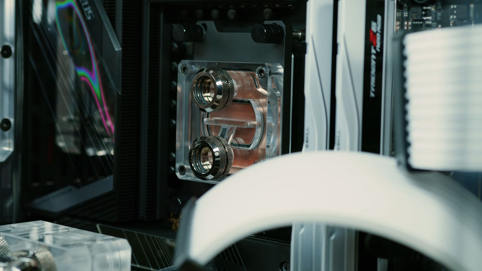 Gaming computer prepared for liquid cooling installation with components exposed