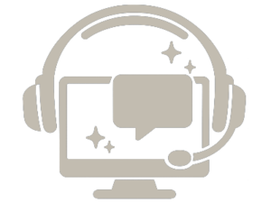 Monitor and headset illustration representing remote computer assistance and support sessions