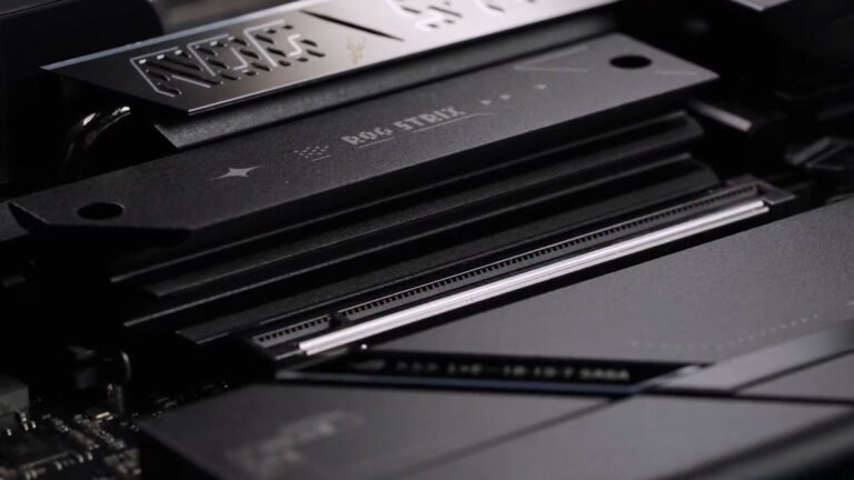 ASUS ROG Strix motherboard with a PCIe expansion slot for a graphics card.