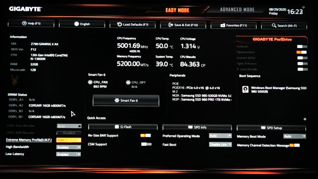 Gigabyte BIOS setup screen displaying motherboard configuration settings that reset after the computer loses power.