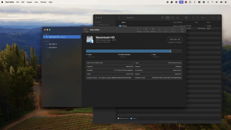 Mac Disk Utility displaying multiple SSD drives while troubleshooting an external drive that mounts but does not allow file changes.