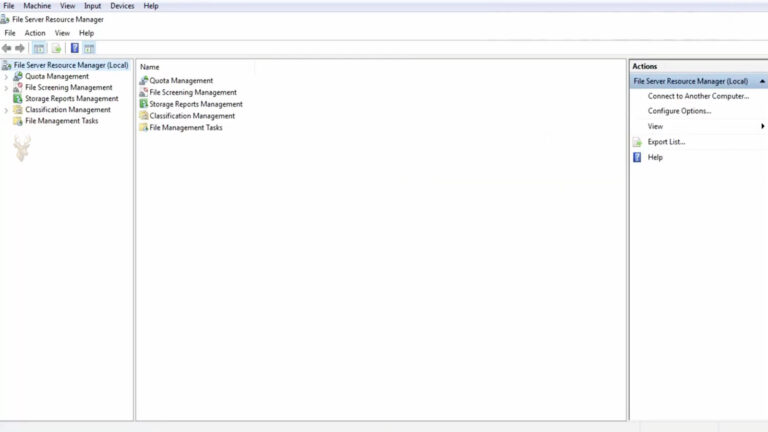 File Server Resource Manager open on a Windows file server for managing business storage resources and quotas.