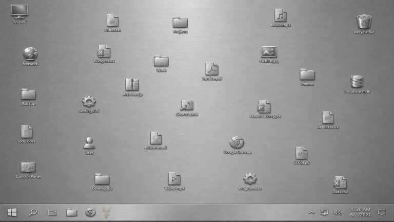 Metallic Windows 11 desktop with icons scattered in random positions after restarting the computer.