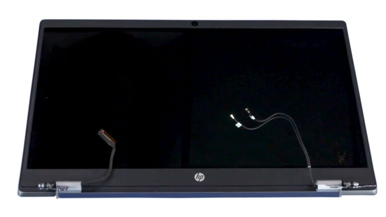 Laptop LCD screen removed from the base, showing the display bezel surrounding the screen assembly.