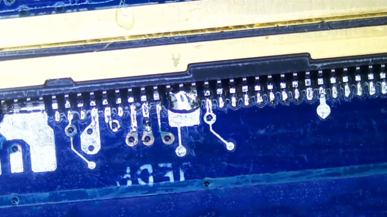 Laptop motherboard display connector showing the pin layout used to connect the internal LCD or LED display cable.