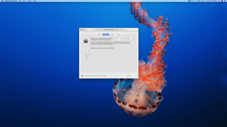 Mac Security & Privacy settings showing the FileVault tab with a message indicating that a login password or recovery key is required.