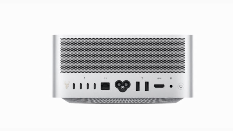 Thunderbolt ports on a Mac Studio used to detect and communicate with connected displays, storage devices, docks, and accessories.