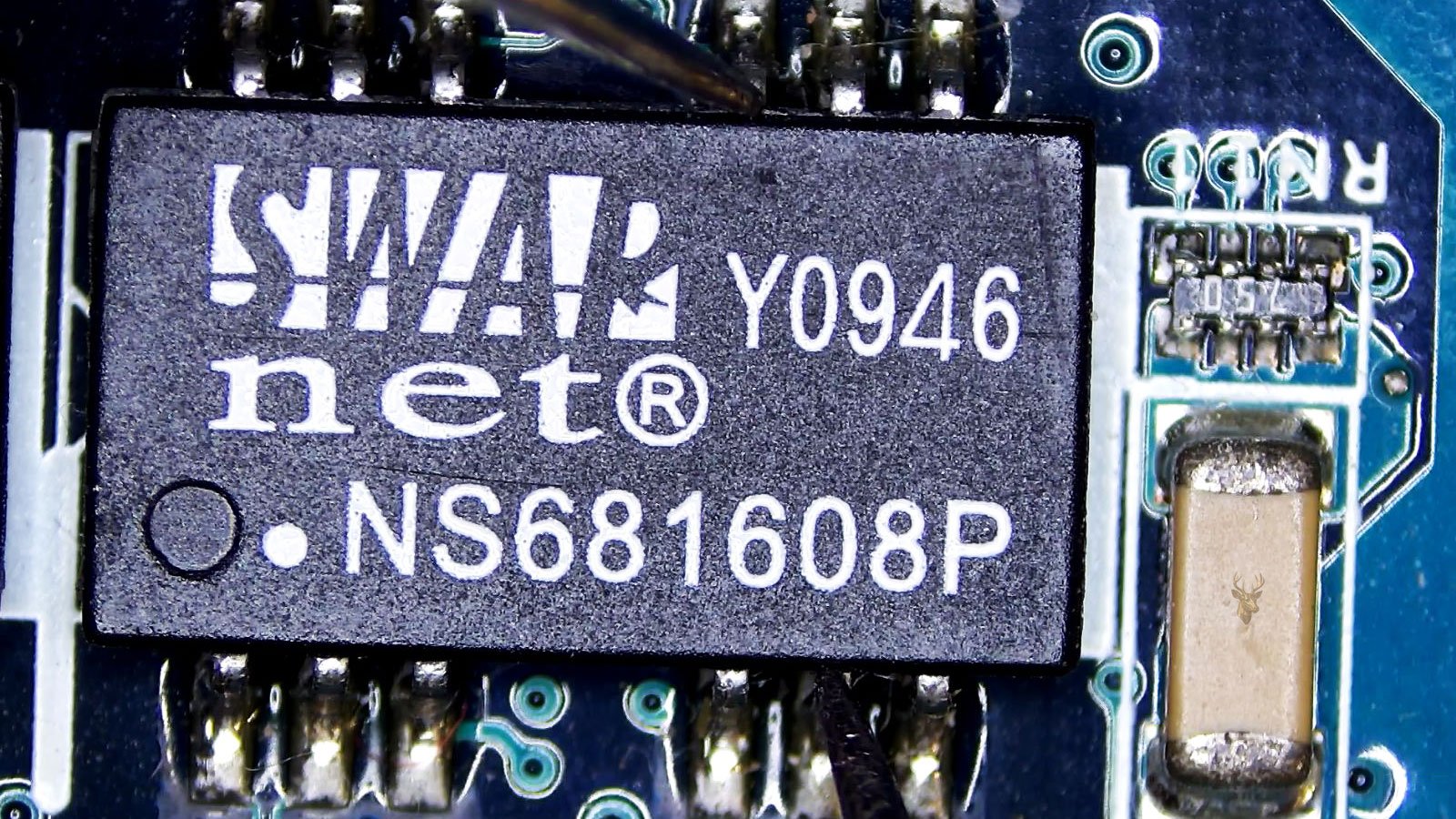 Measurement across the NS681608P IC from one side pin to another side pin.