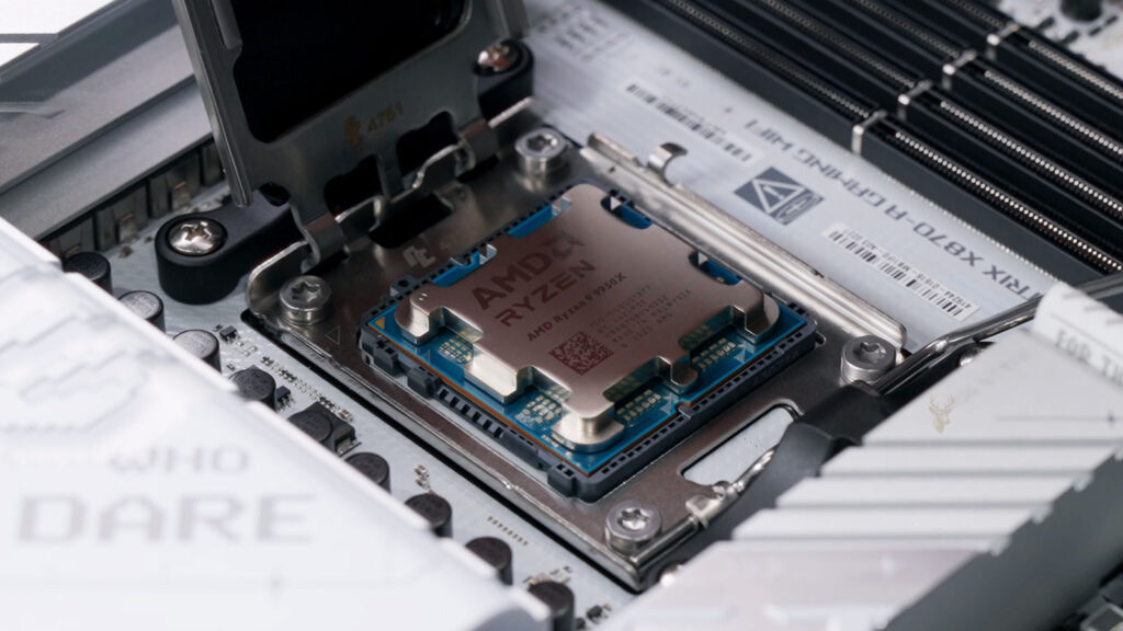 AMD Ryzen processor installed on a computer motherboard, illustrating the role of CPU cache memory in improving processing speed and system performance.
