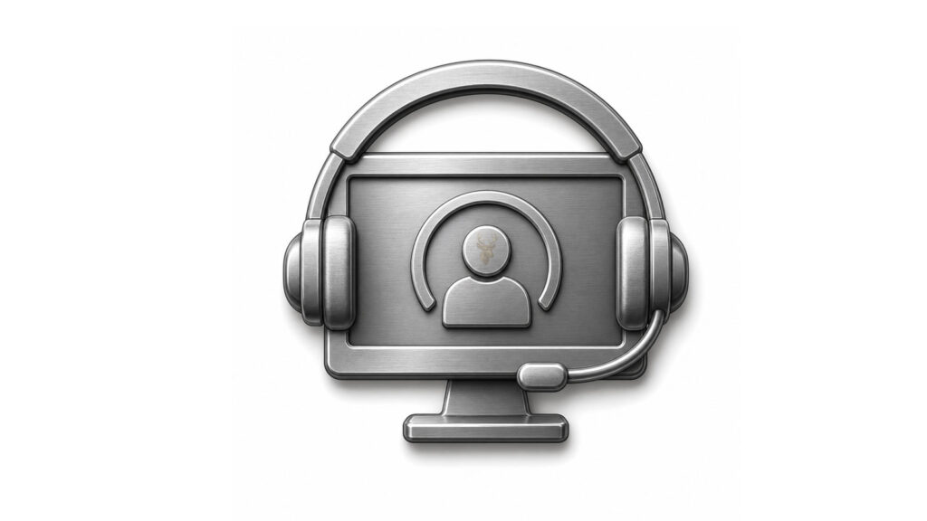 Metallic monitor with a headset and user icon representing remote support that becomes slow while files are being transferred.