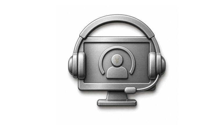 Metallic monitor with a headset and user icon representing remote support that becomes slow while files are being transferred.