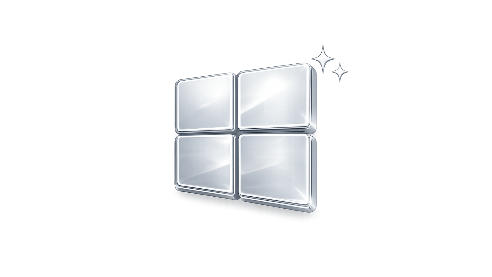 Metallic silver Windows logo with a polished chrome finish and reflective highlights.