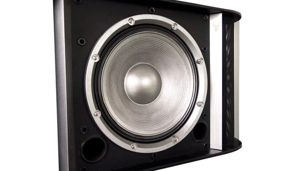 Large metallic speaker representing a Windows computer that loses audio after connecting an HDMI monitor.