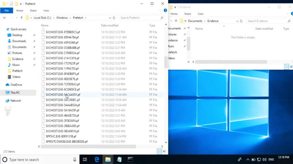 Windows Prefetch folder displaying multiple .pf files used to improve application startup performance.