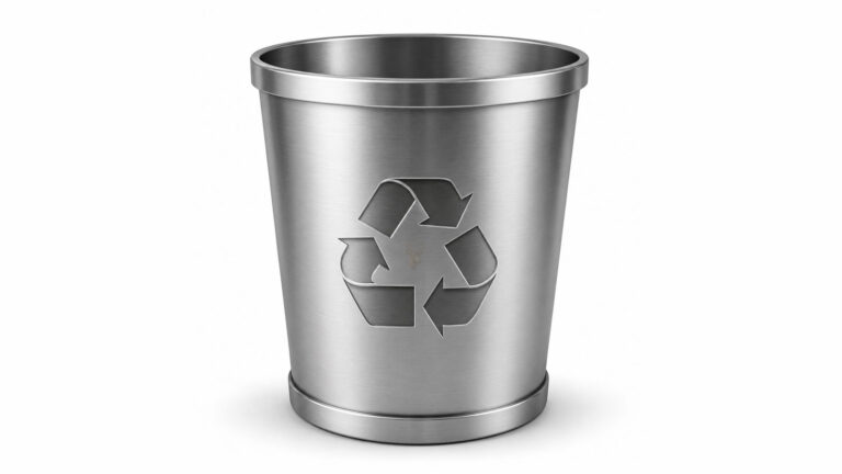 Windows Recycle Bin icon represented as a metallic bin with the Windows logo, illustrating deleted file recovery.