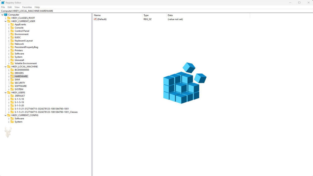 Windows Registry Editor with the registry hives expanded, representing startup problems caused by registry corruption after sudden power loss.