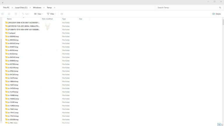 Windows File Explorer displaying the Windows Temp folder with multiple temporary files and folders created during normal computer use.