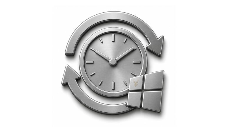 Metallic clock surrounded by synchronization arrows beside the Windows logo, representing repeated time synchronization failures.