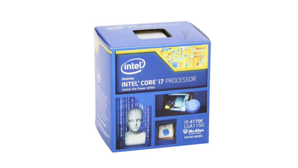 Intel Core i7-4770K processor illustrating Hyper-Threading technology, which allows each physical CPU core to process two threads simultaneously.