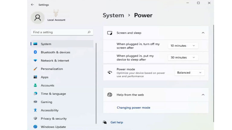 Windows Power settings showing Screen and sleep options that can interrupt an active remote support session.