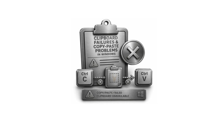 Clipboard graphic showing Ctrl+C and Ctrl+V with an error symbol and messages indicating copy and paste failed.